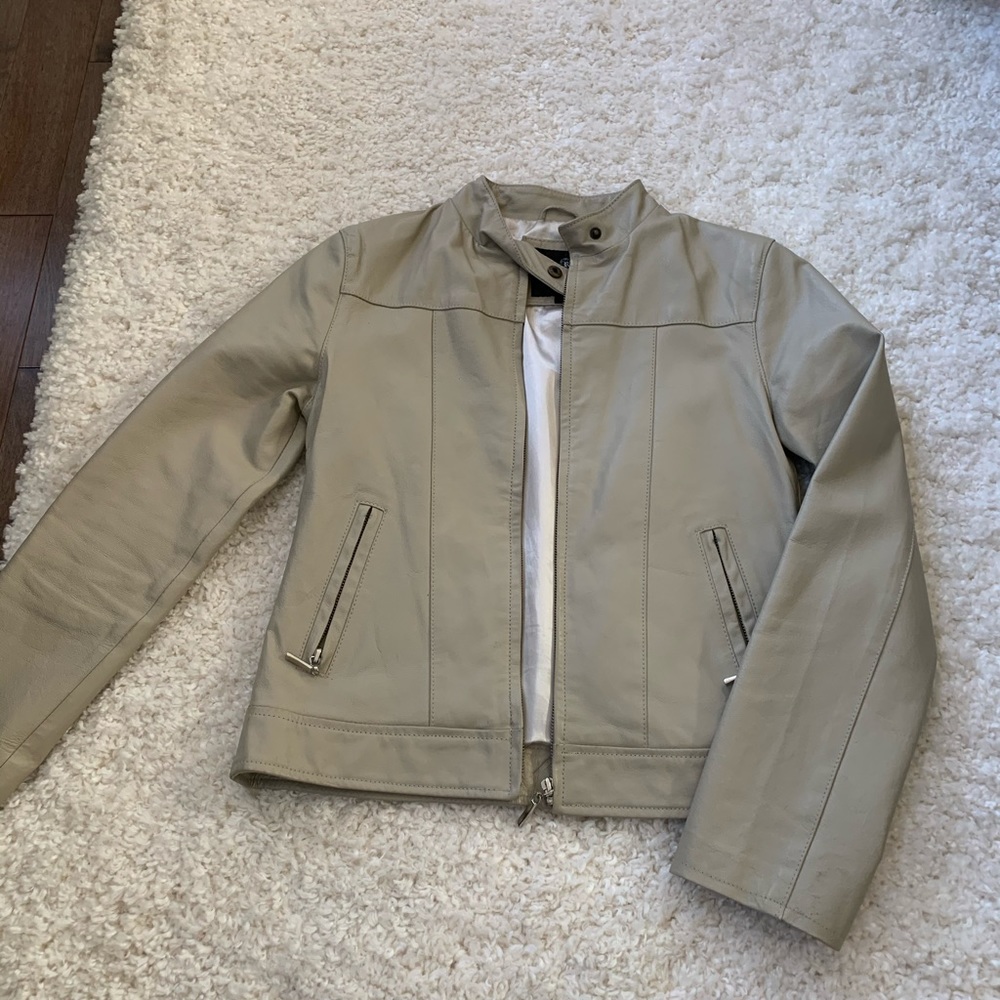 Leather. Small. Tan jacket.